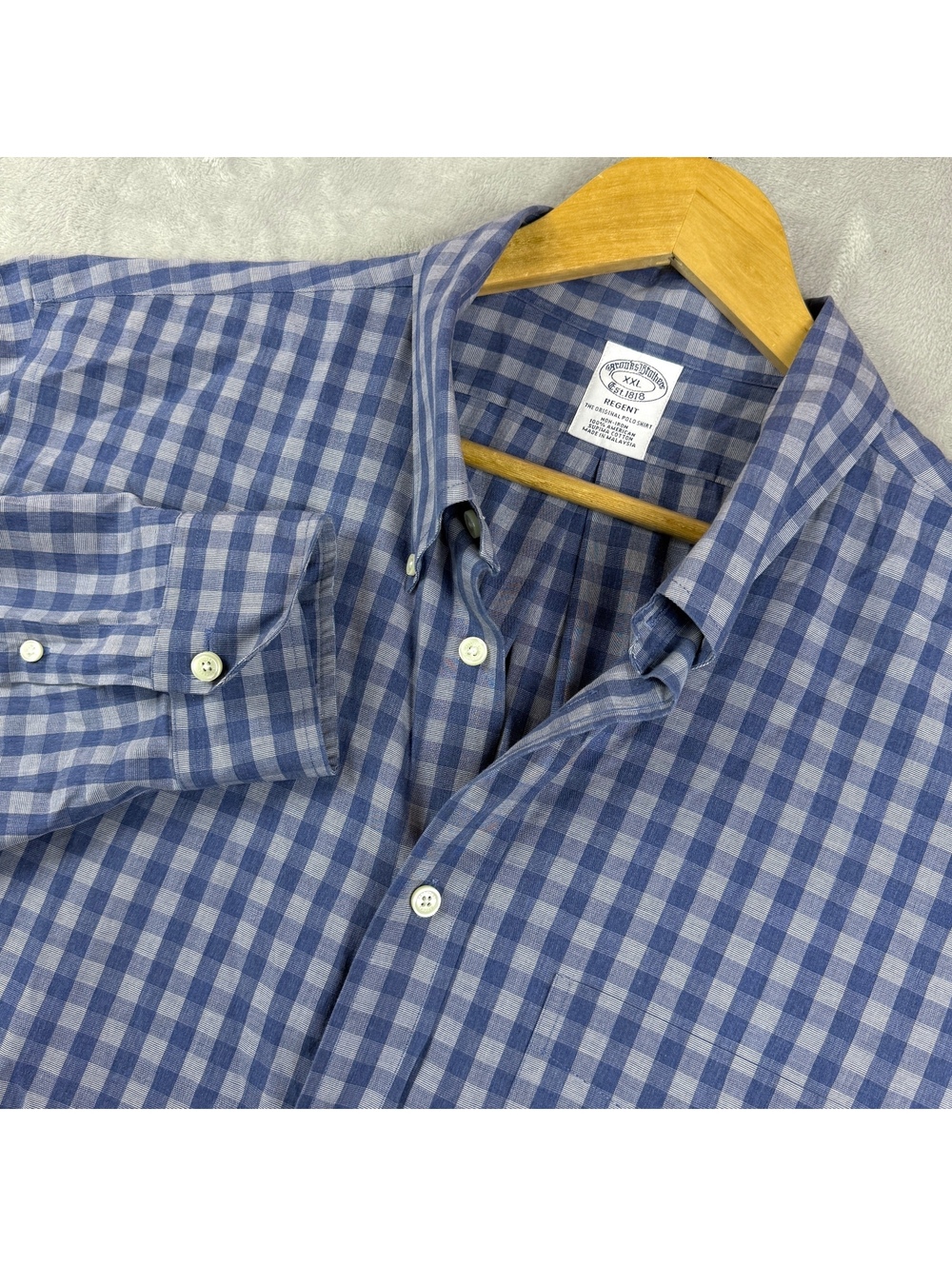 Brooks Brothers Regent MenXXL Blue Check Non Iron Supima Cotton Dress Shirt Prep